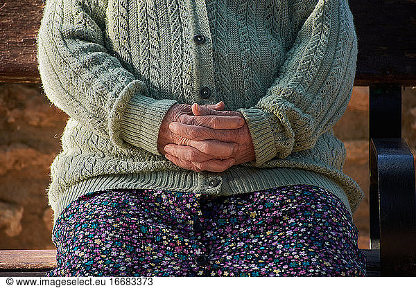 Close-up of a hands of an older woman. Grandmother hands