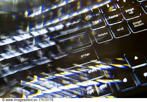 Close-up of blurred computer keyboard