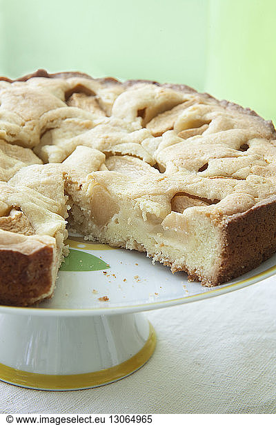 Close-up of cake in dish on table
