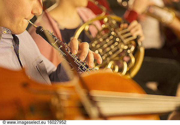 Close up of classical musicians performing