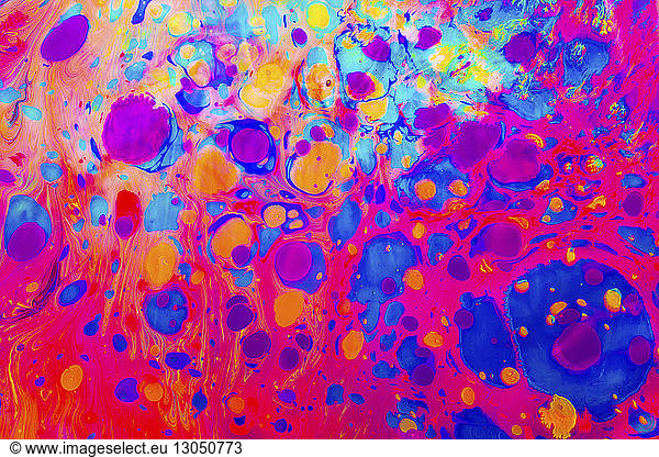 Close-up of colorful marbling watercolor paints