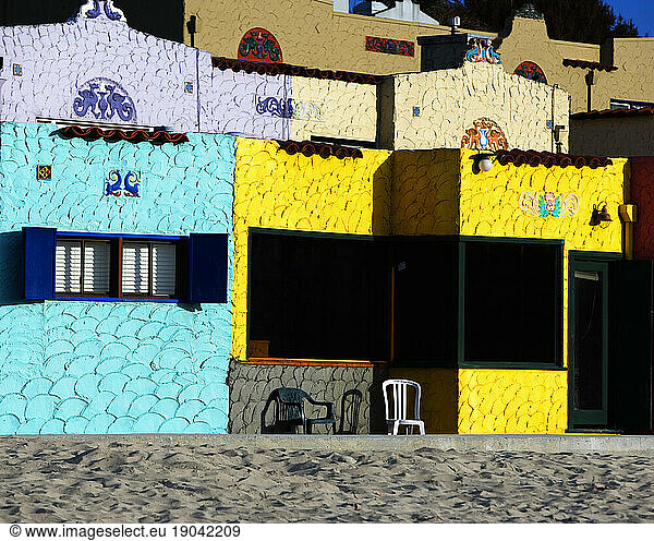 Close up of colorful Mediterranean style hotel in Capitola  California  United States.