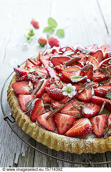 Close-up of homemade strawberry tart
