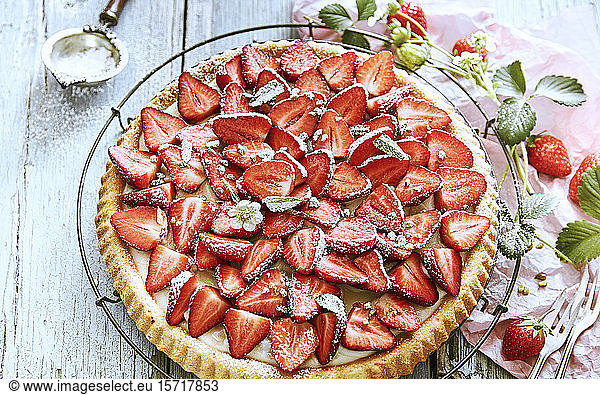 Close-up of homemade strawberry tart