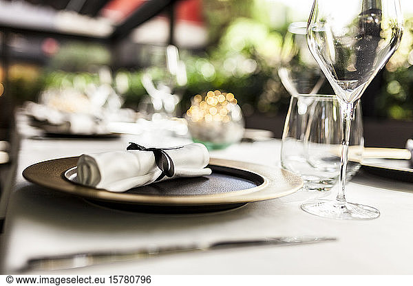 Close-up of laid table in a fancy restaurant