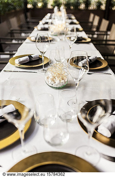 Close-up of laid table in a fancy restaurant