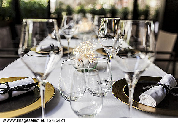 Close-up of laid table in a fancy restaurant