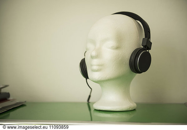 Close-up of mannequin wearing headphone  Munich  Bavaria  Germany