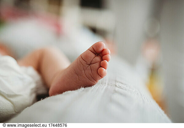 Close up of newborn baby's foot