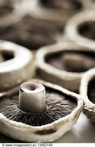 Close-up of portobello mushrooms on table