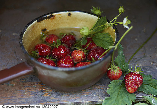 Close-up of strawberries in container