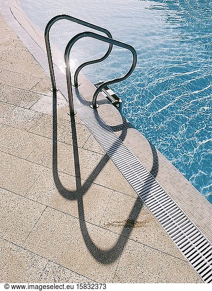 Close up of swimming pool ladder