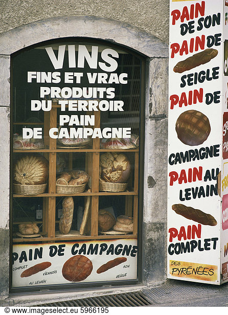 Close-up of the window display of a Boulangerie in the Midi-Pyrenees  France  Europe