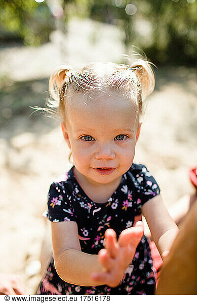 Close Up of Toddler Girl at Garden in California