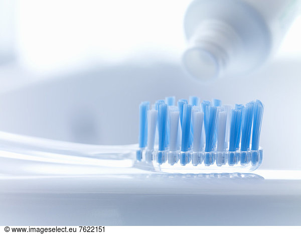 Close up of toothbrush and toothpaste