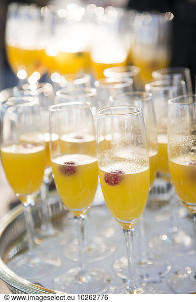 Close-up of Tray of Mimosas at Wedding Reception