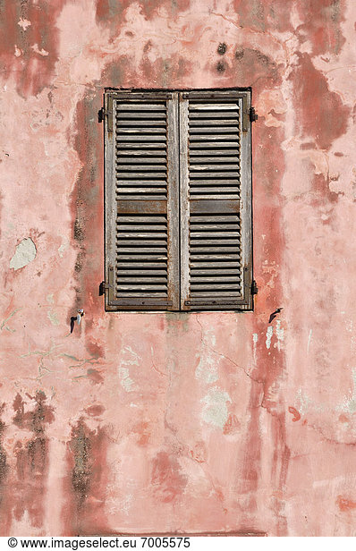 Close-up of Wall and Window with Closed Shutters  Corsica  France