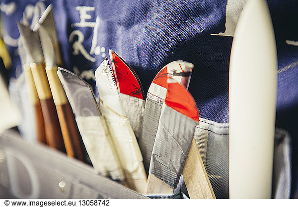 Close-up of work tools at textile industry