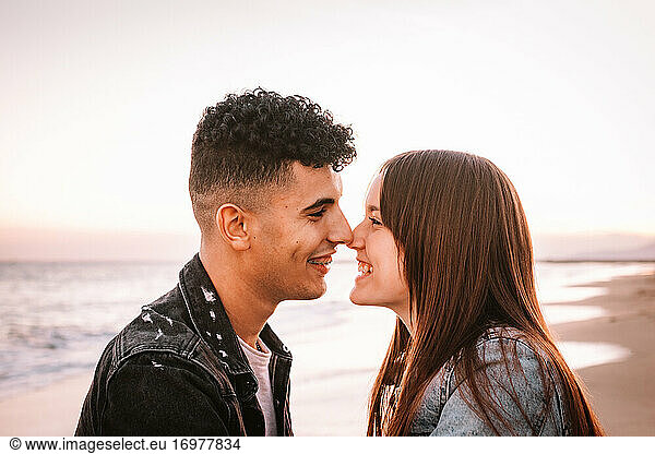 Close-up Profile Of A Couple Together And Smiling