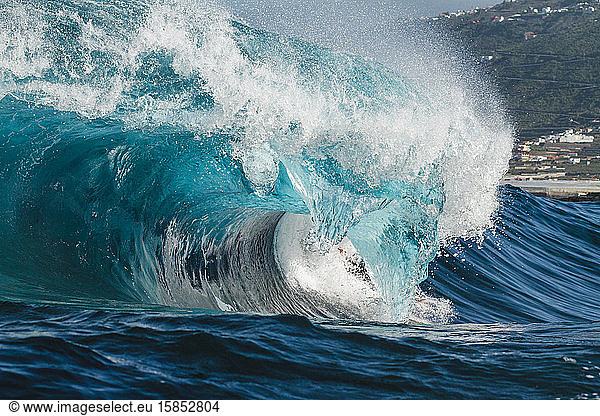 close up shoot of a wave huge breaking