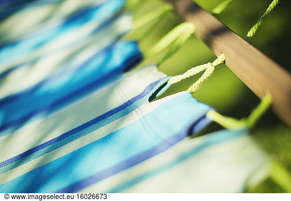 Close up sunshine over striped hammock