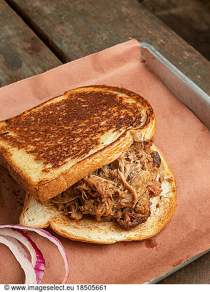 Closeup of Pulled Pork Barbecue Sandwich
