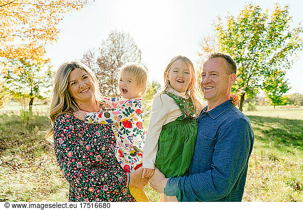 Closeup portrait of a family of four