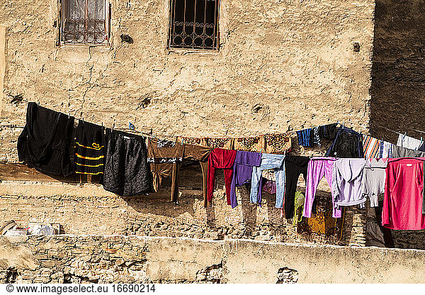 Clothing line of laundry in Fez  Morocco