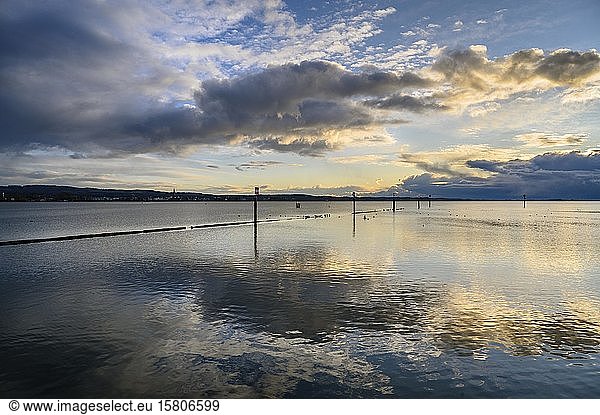 Cloud formation at sunrise over Lake Constance  moss  District of Constance  Baden-Württemberg  Germany  Europe