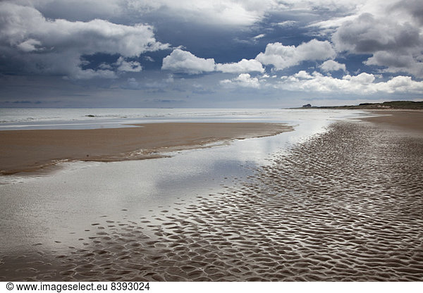 Clouds over beach at low tide