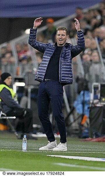 Coach Julian Nagelsmann FC Bayern Munich FCB  gestures  disappointed about missed goal chance  Allianz Arena  Munich  Bayern  Germany  Europe
