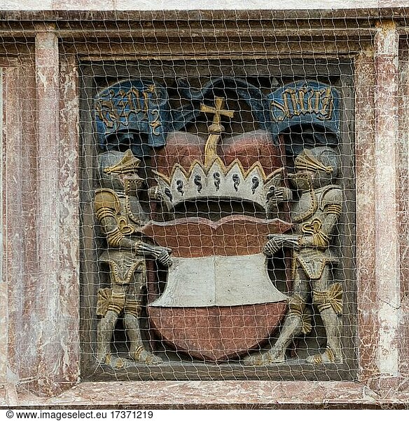 Coat of arms relief  Austrian shield crowned by a ducal hat  Goldenes Dachl  Innsbruck  Austria  Europe
