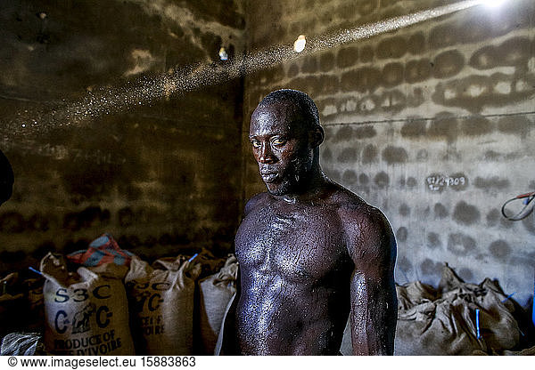 Cocoa worker in Agboville  Ivory Coast.