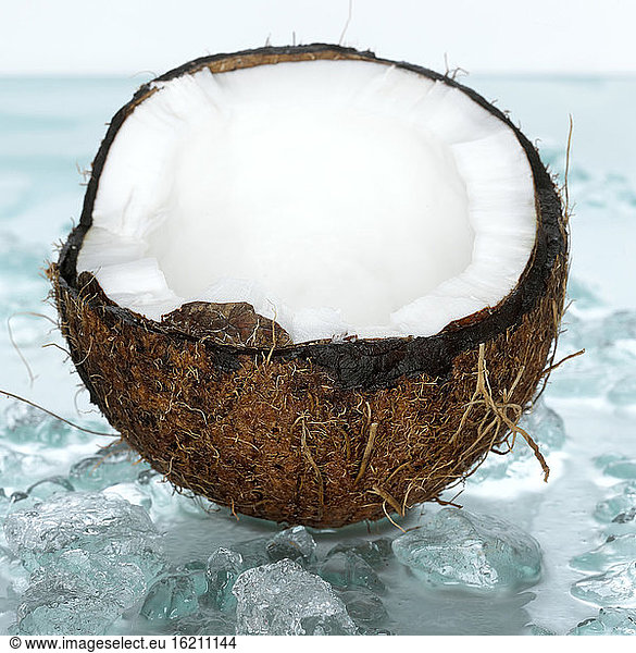 Coconut on crushed ice  close-up