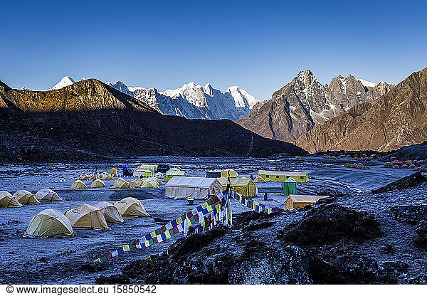 Cold morning at Ama Dablam Base Camp  Everest Region Nepal Himalaya