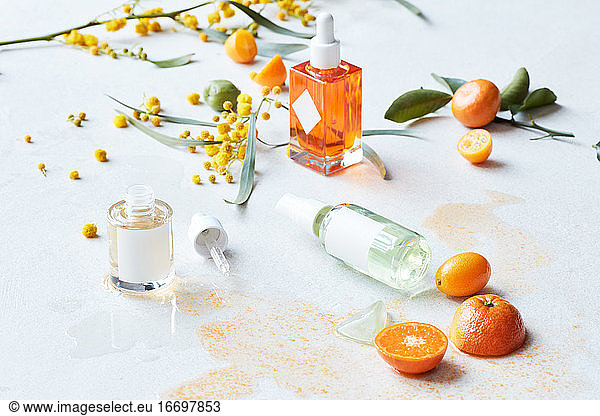 Collection of bath oil with fruit and flowers