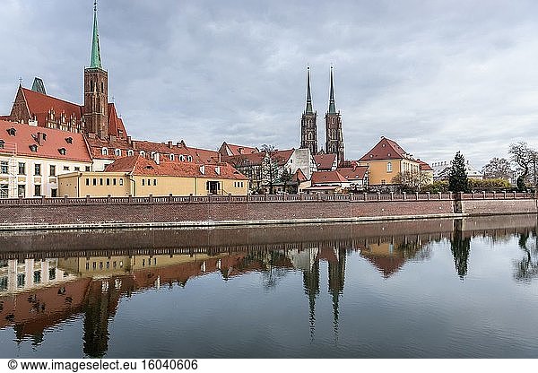 Collegiate Church of the Holy Cross and St Bartholomew and Cathedral of Saint John the Baptist in Ostrow Tumski  oldest part of Wroclaw city  Poland.