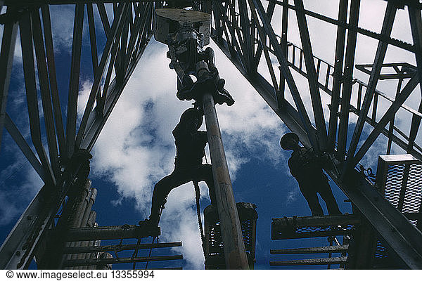 COLOMBIA Industry Oil Exploration Guavio 1 1959 the first wildcat exploration oil rig on the edge of the Llanos in foothills of Cordillera Oriental. Texaco drillers found oil and this well was forerunner to large oil discoveries in 1980´s