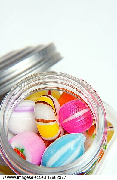 Colorful Candies inside a glass jar