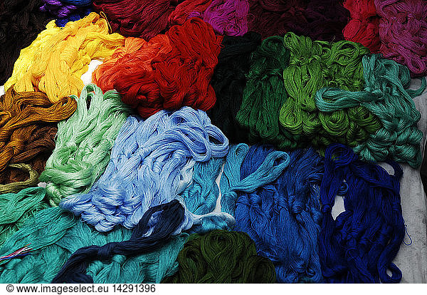 Colorful fabrics at the Sunday market  Chichicastenango. El Quiche. Guatemala; Central America