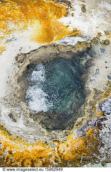 Colorful Geyser from above in Yellowstone National Park