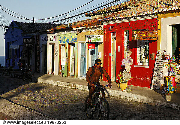 Colorful houses at the historical center of Arraial d'Ajuda  Bahia  Brazil.