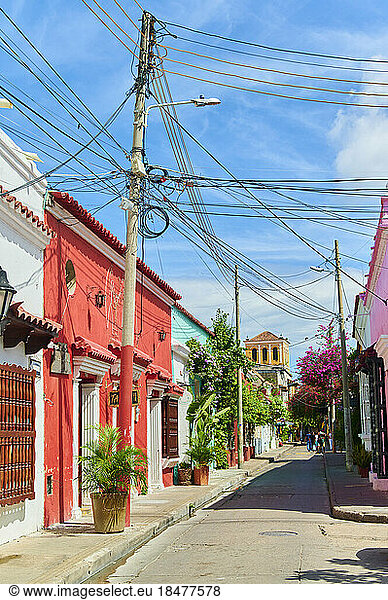 Colorful houses by street on sunny day  Cartagena de Indias  Colombia