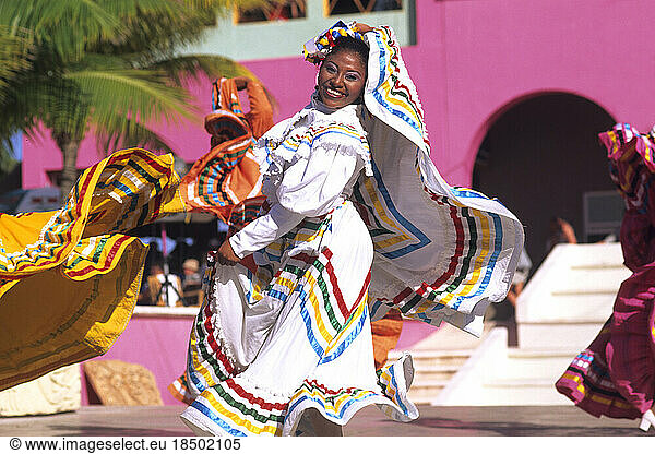 Colorful Mexican Dancers Performing in Costume in Costa Maya Mexico