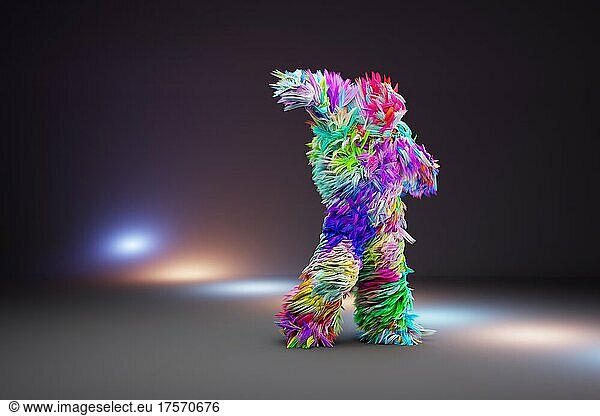 Colorful monster dancing on a dance floor