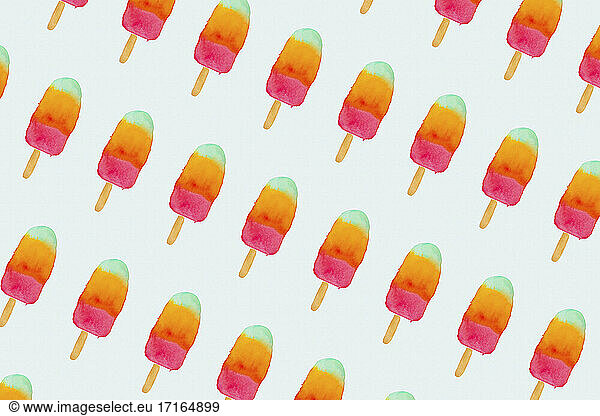 Colorful popsicles  summer watercolor pattern on white background
