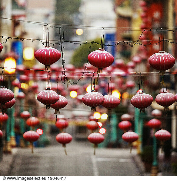 Colorful red Japanese lanterns.