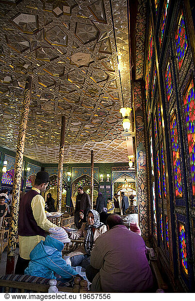 Colorful traditional Iranian restaurant in Esfahan  Iran.