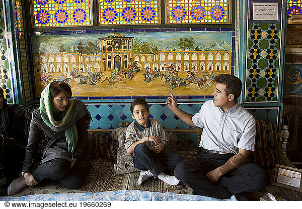 Colorful traditional Iranian restaurant in Esfahan  Iran.