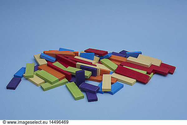 Colorful Wood Blocks on Blue Background
